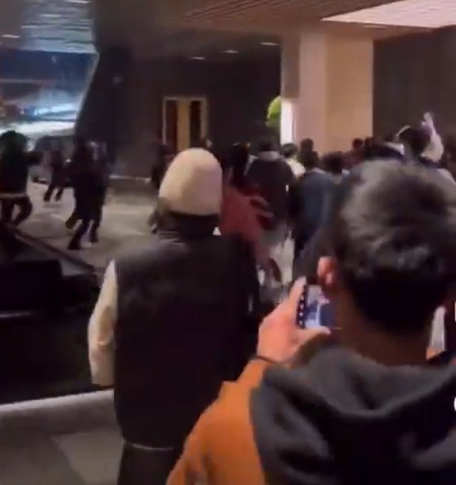 A video on social media claims to show angry fans storming the team hotel