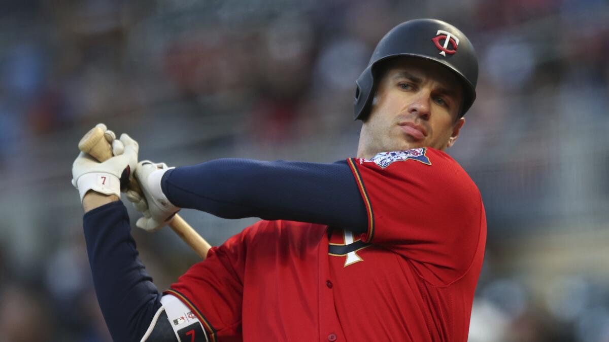 Minnesota Twins' Joe Mauer plays against the Houston Astros on April 10, 2018, in Minneapolis.