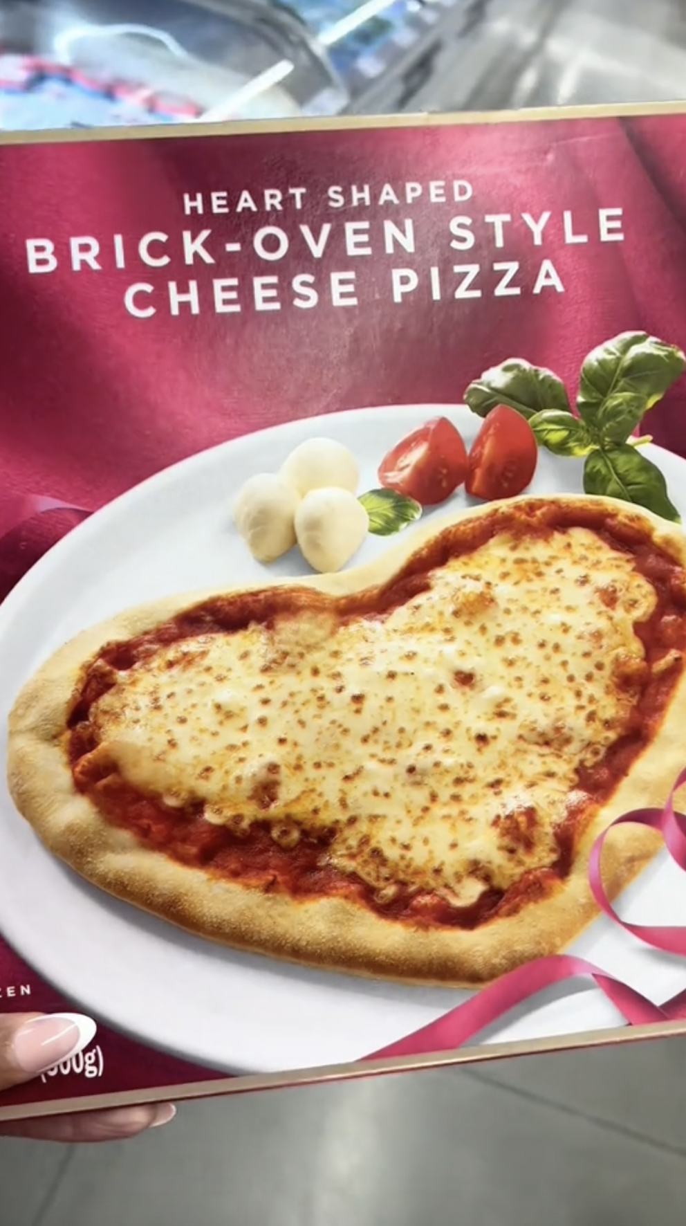 She recommended adding toppings to a frozen heart-shaped pizza