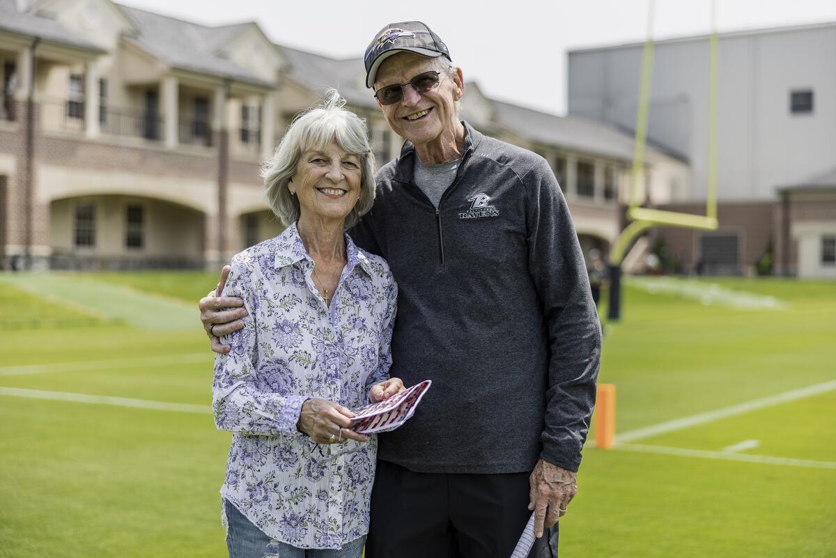 Jackie and Jack Harbaugh, parents of Ravens coach John and Chargers coach Jim.