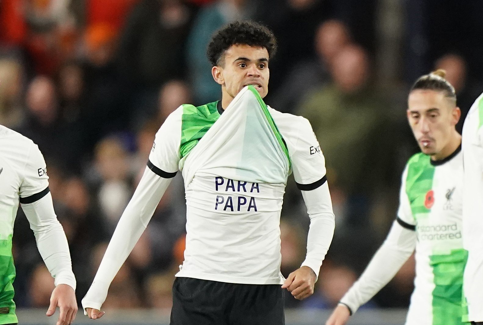 Liverpool star Diaz lifted his shirt to reveal the words 'Libertad Para Papa' ('Freedom for my father') after scoring against Luton ahead of his dad's release