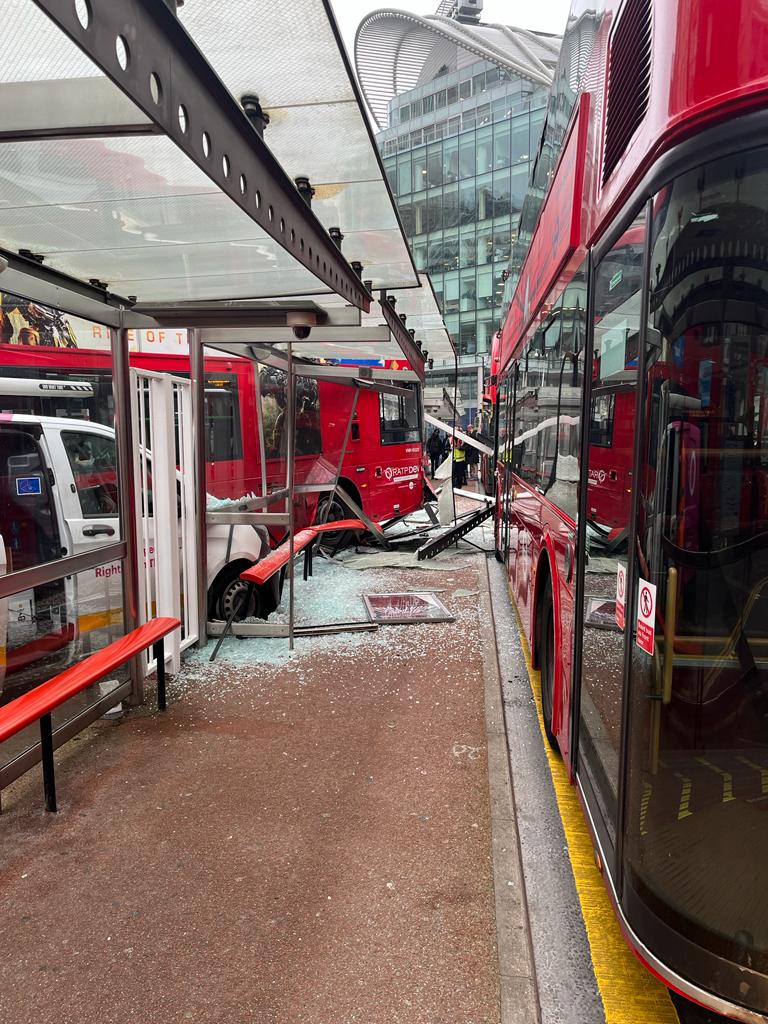 The bus reportedly collided with a shelter