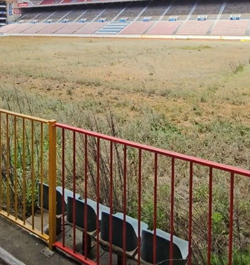 The pitch is covered in weeds with local residents complaining about safety