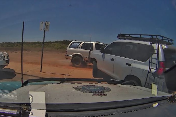 Police footage of a vehicle pursuit in Broome.