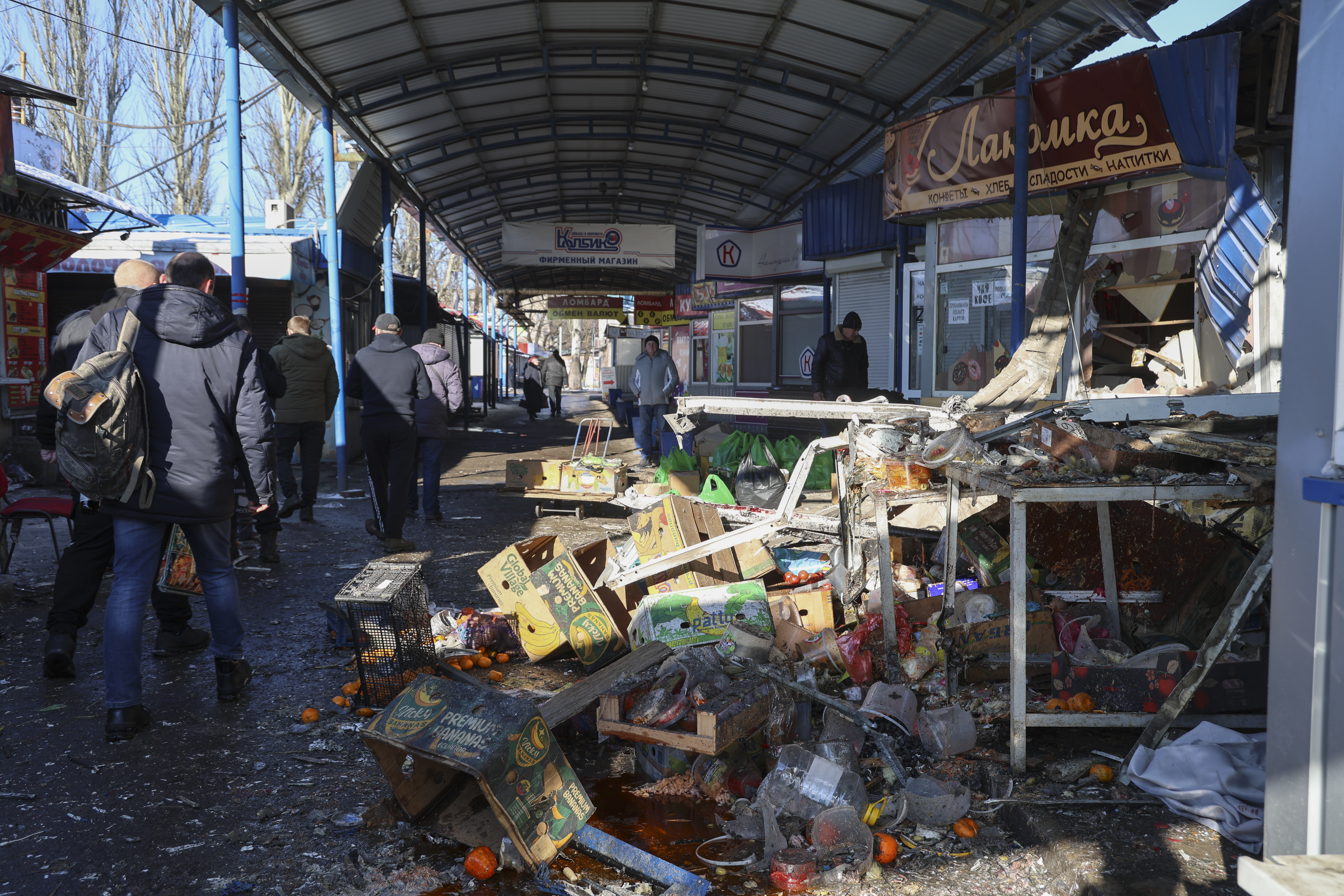 At least 27 people were killed during a strike on a market place in the Russian-controlled city of Donetsk