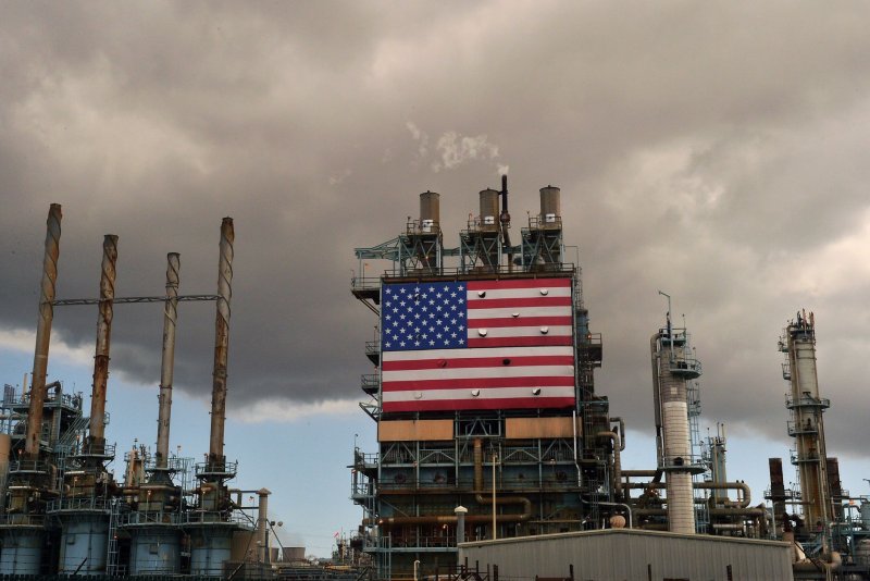 The Marathon refinery is seen late evening in Carson, Calif. Such refineries produce methane, which the EPA calls a “super pollutant” responsible for about a third of warming due to greenhouse gases. File Photo by Jim Ruymen/UPI