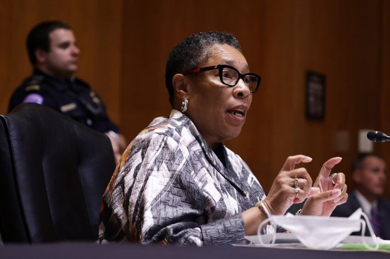 U.S. Secretary of House and Urban Development Secretary Marcia Fudge testifies during a hearing before Transportation, Housing and Urban Development, and Related Agencies Subcommittee of Senate Appropriations Committee at Dirksen Senate Office Building in 2021. She announced $3 million in grants for public housing radon removal. Pool File Photo by Alex Wong/UPI