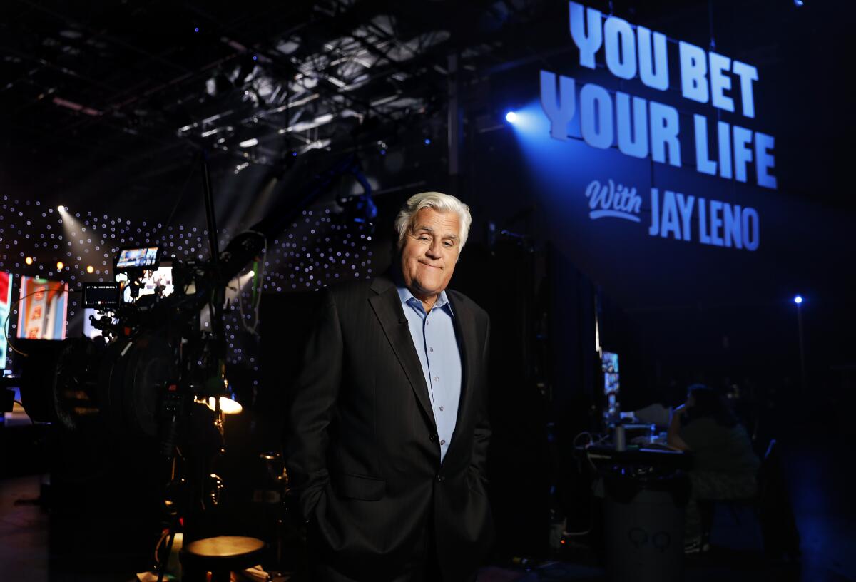 Jay Leno on set of "You Bet Your Life," in Pacoima.  (Christina House / Los Angeles Times)