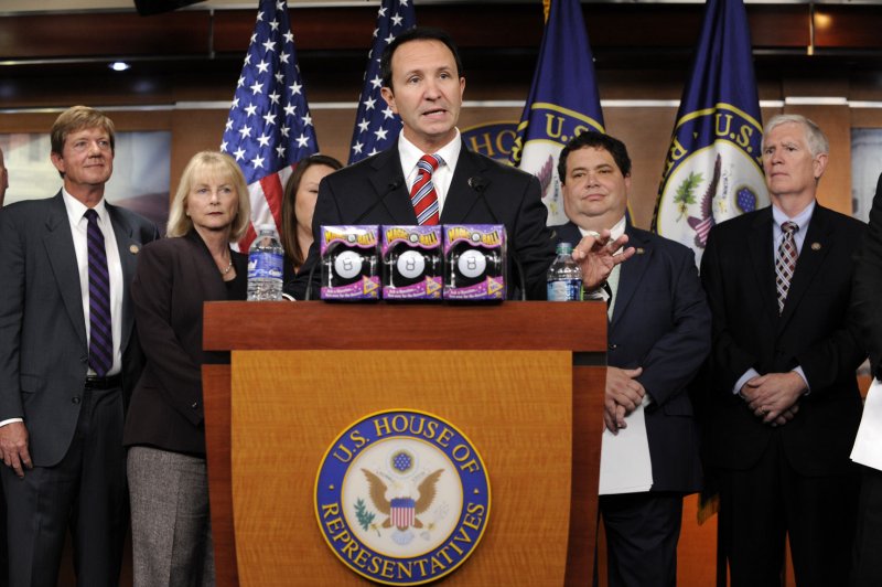 Then-U.S. Rep. Jeff Landry of Louisiana speaks at a news conference on Capitol Hill in Oct. 2011. Now the state's governor, Landry on Tuesday addressed the need for a new congressional map in the state and said, “The federal courts have ordered us to perform our job." File Photo by Roger L. Wollenberg/UPI