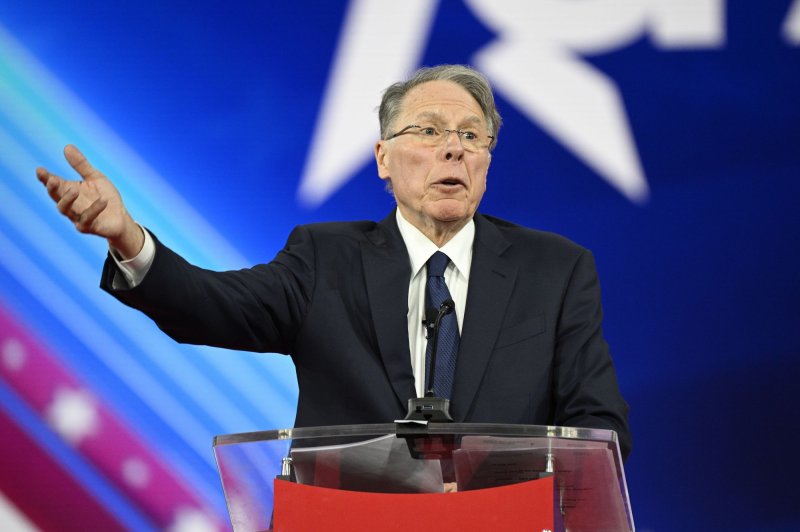 NRA CEO Wayne LaPierre speaks at the 2022 Conservative Political Action Conference in Orlando. He announced his resignation on Friday. File Photo by Joe Marino/UPI