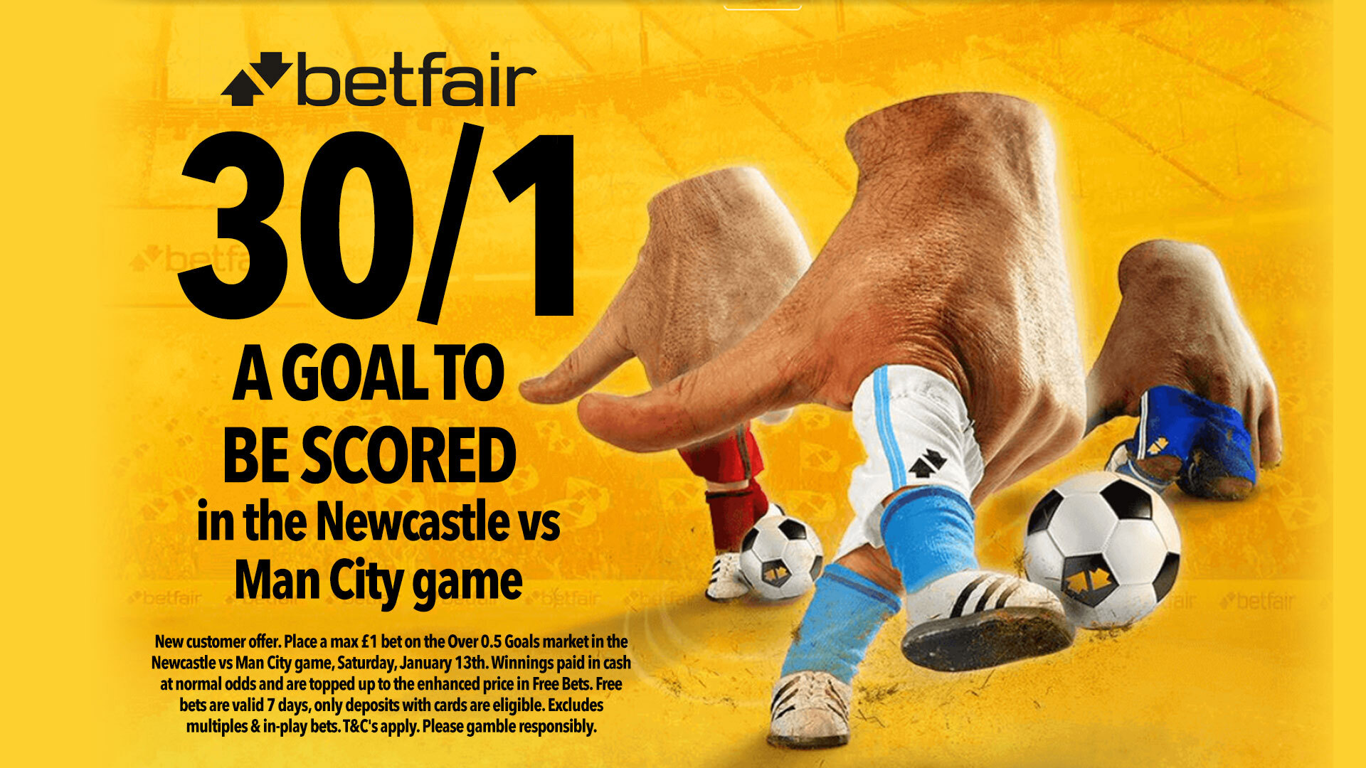 Get 30/1 for a goal to be scored during Newcastle vs Man City with Betfair