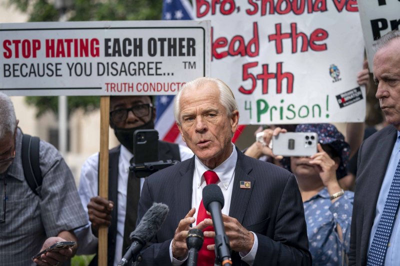 Peter Navarro, an advisor to former president Donald Trump, is set to be sentenced for contempt of Congress on Thusday. File Photo by Bonnie Cash/UPI