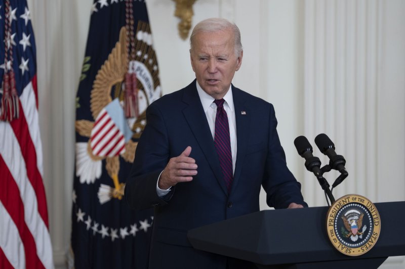 U.S. President Joe Biden welcomes mayors attending the U.S. Conference of Mayors Winter Meeting to the White House in Washington, D.C., Friday afternoon. Earlier in the day he signed a stopgap funding resolution passed by Congress the day before, averting a government shutdown for now. Photo by Chris Kleponis/UPI