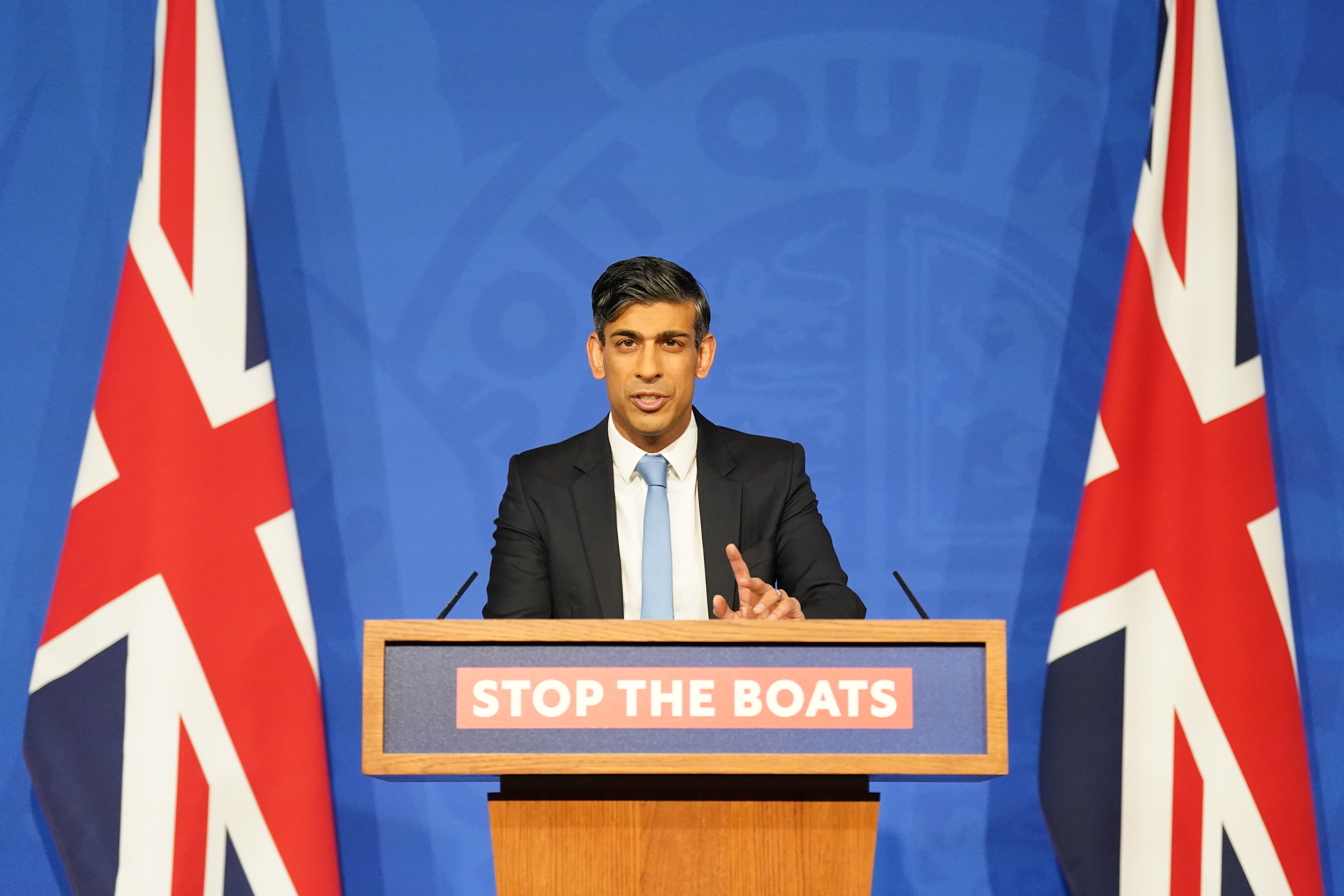 Rishi Sunak speaks during a press conference in Downing Street in London