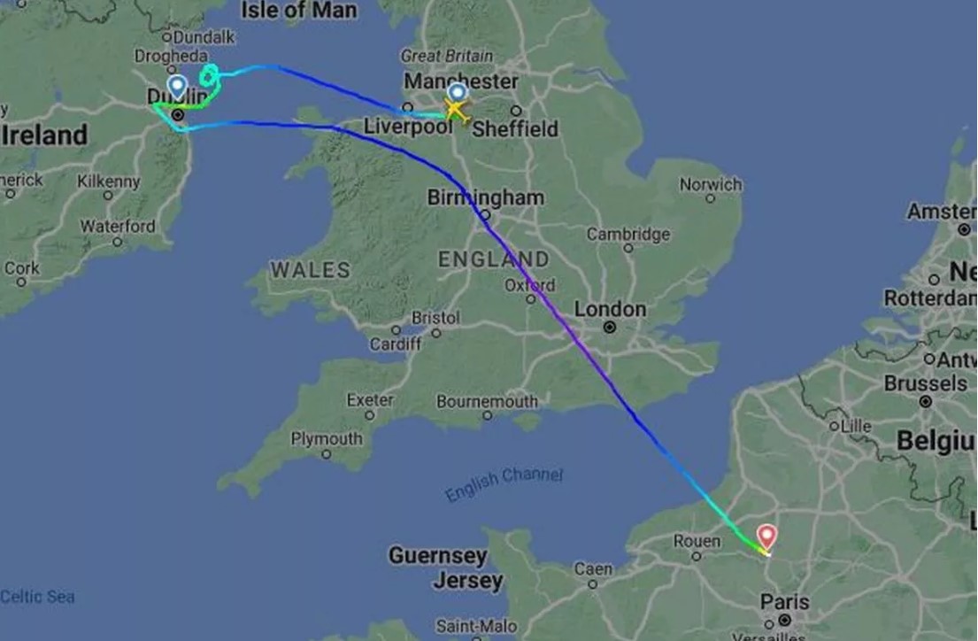 Another flight has been forced to divert 500miles, from Dublin to Paris