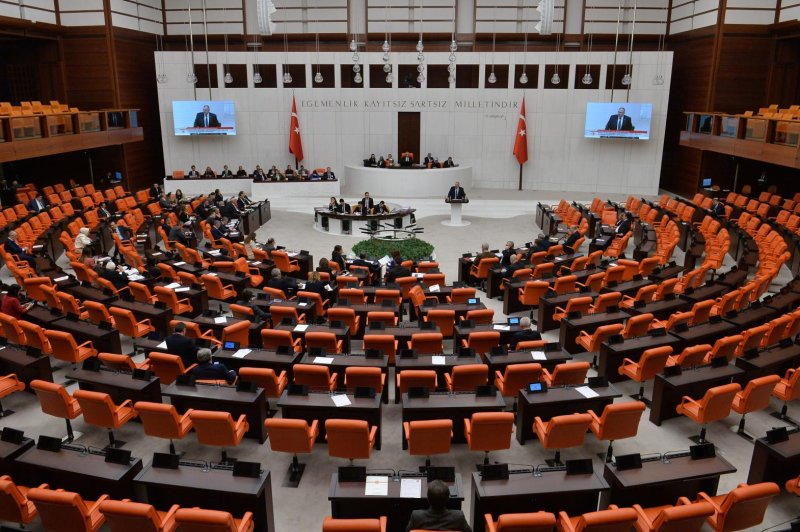 Members of Turkey's parliament voted Tuesday to approve Sweden's membership bid to join NATO, at the Grand National Assembly of Turkey in Ankara. Hungary is now the only member state that has not ratified Sweden's accession to the military alliance. Photo by Necati Savas/EPA-EFE