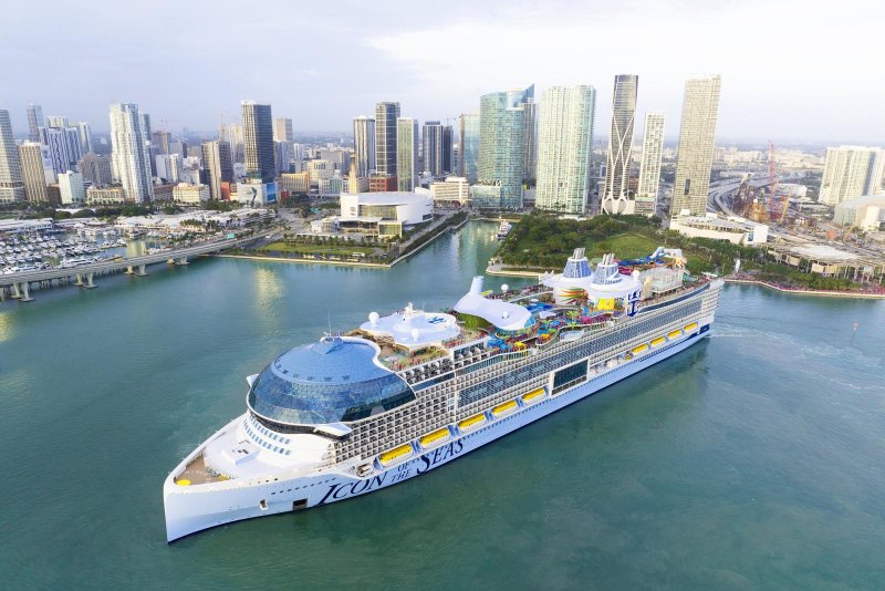 Cruise line Royal Caribbean's 1,198-foot Icon of the Seas is the world's largest cruise ship and was scheduled to set sail from Miami on its first passenger voyage on Saturday. File Photo provided by Royal Caribbean