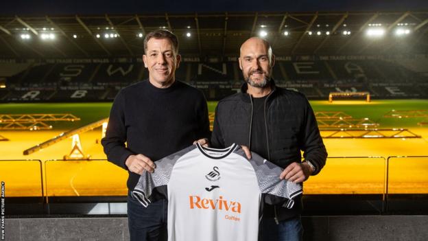 New head coach Luke Williams is unveiled at the Swansea.com Stadium alongside chairman Andy Coleman