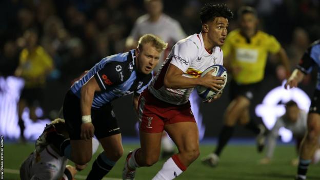 Marcus Smith, who has played at fly-half and full-back for England, attacks the Cardiff defence