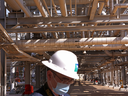 A Saudi Aramco employee at the Khurais Processing Department in the Khurais oil field in Khurais, Saudi Arabia.