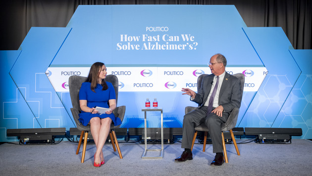 Rep. Brett Guthrie (right) speaks at POLITICO's Alzheimer's health care event.