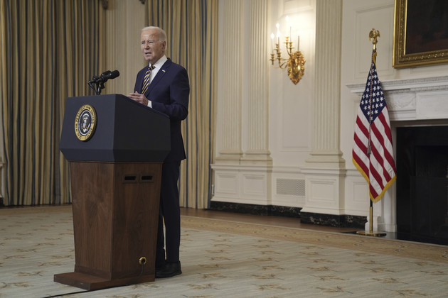 President Joe Biden delivers remarks on the Emergency National Security Supplemental Appropriations Act in the State Dining Room of the White House, Tuesday, Feb. 6, 2024, in Washington. (AP Photo/Evan Vucci)