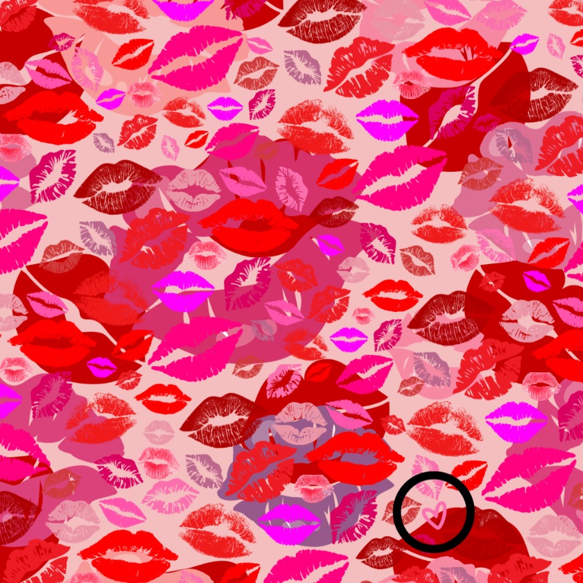 The pink heart is at the bottom right side of the image and has been circled