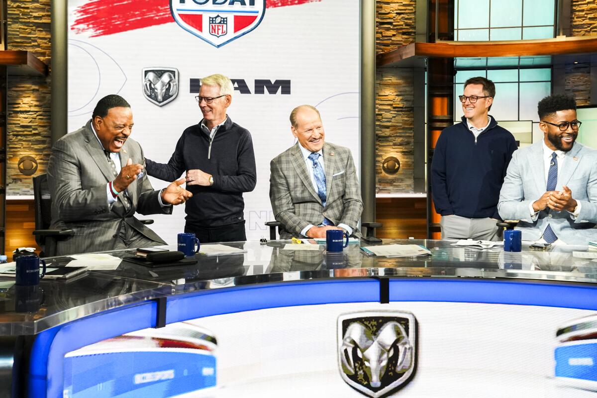 James Brown, Sean McManus, Bill Cowher, CBS Sports Executive Vice President David Berson, and Nate Burleson at "NFL Today."