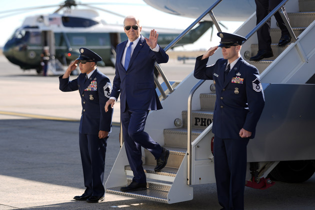 President Joe Biden arrives at John F. Kennedy International Airport in New York.