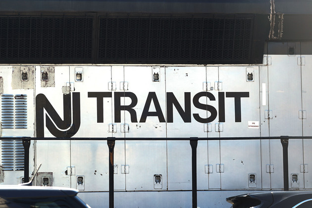 A NJ Transit sign sits near the Hoboken Terminal.