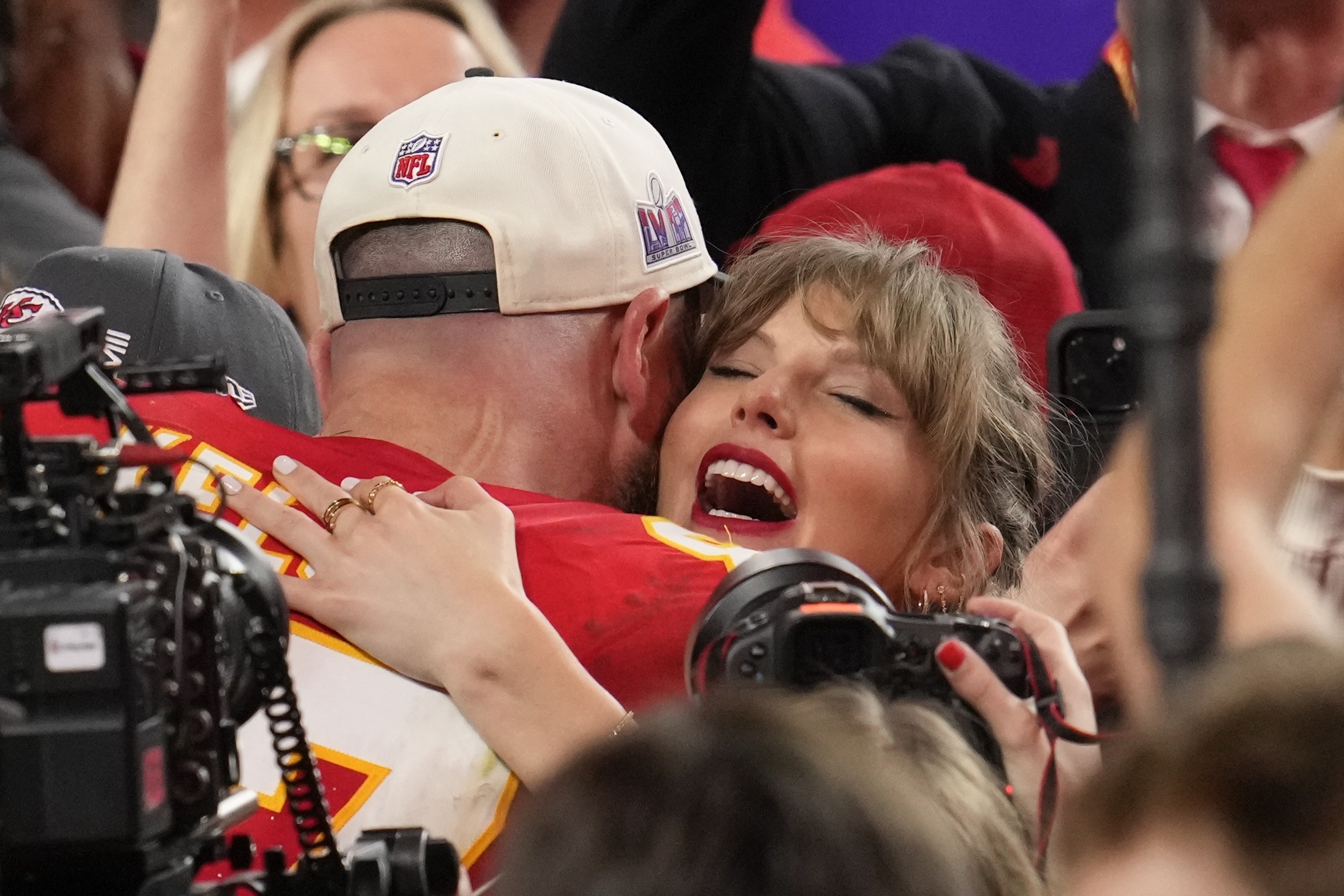 The couple embraced for an extended period while Swift held back tears