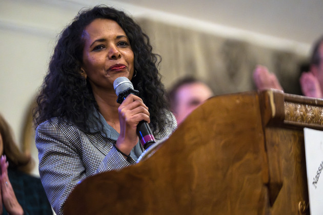 Congressional candidate Mazi Pilip speaks at her fundraiser event hosted by the Nassau County Republican Committee on Monday, Feb. 5, 2024, in Jericho, New York. (AP Photo/Brittainy Newman)