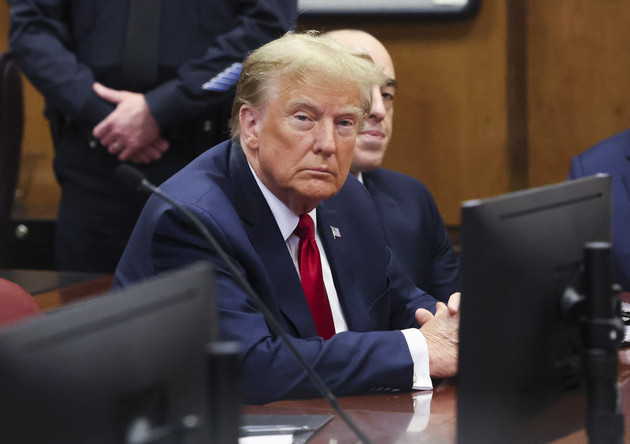 Donald Trump appears during a court hearing at Manhattan criminal court in New York.