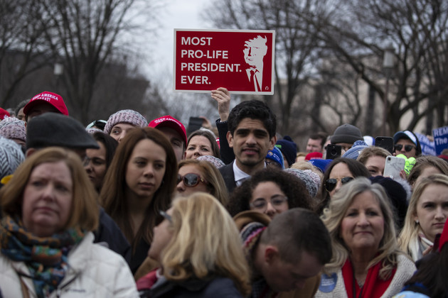 Supporters listen as President Donald Trump speaks during the annual &quot;March for Life&quot; rally.