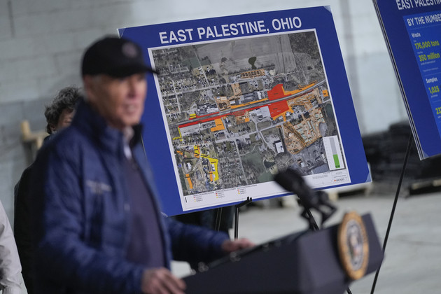 President Joe Biden speaks in East Palestine, Ohio.