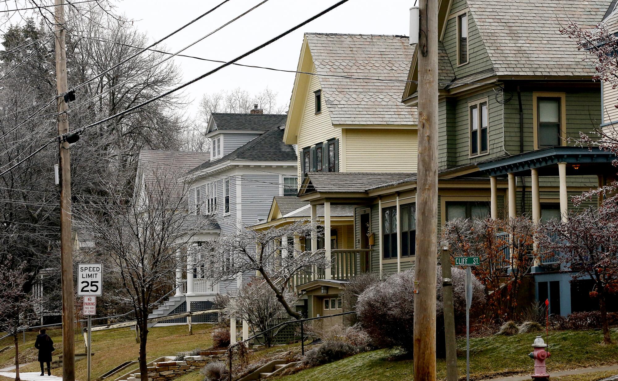 Large, old homes line a street in the South Side neighborhood of Burlington, Vt.