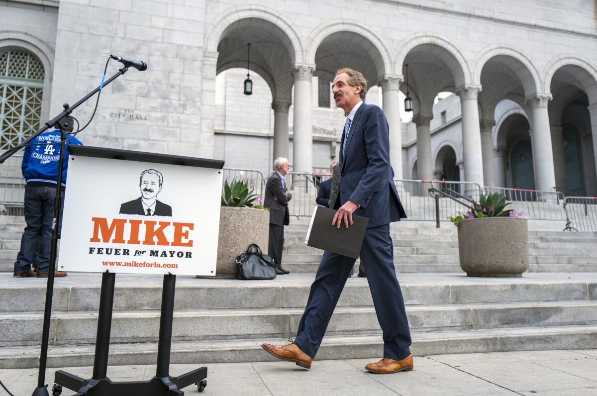 Mike Feuer in front of City Hall 