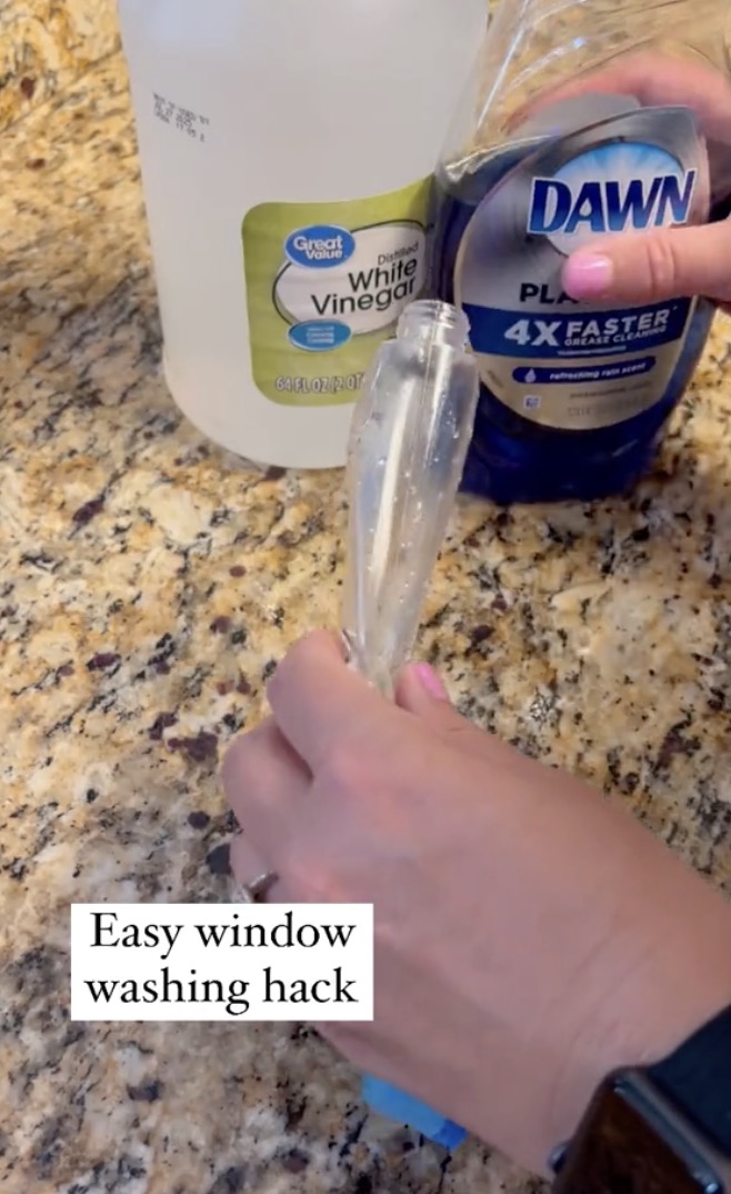 She combined dish soap and white vinegar in a soap dispensing brush