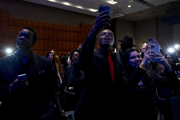 Members of the audience cheer as Republican presidential candidate former President Donald Trump arrives at the Black Conservative Federation's Annual BCF Honors Gala.