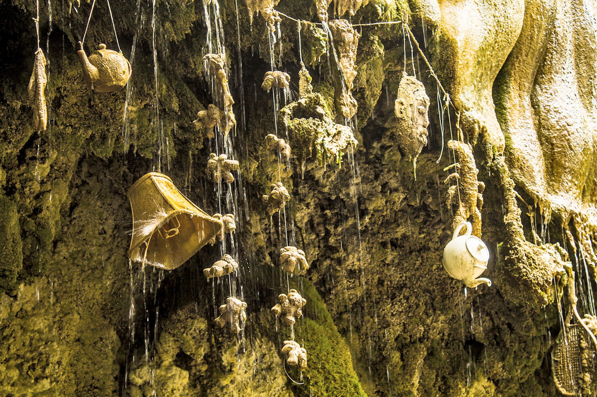 Items hang outside the cave in Yorkshire