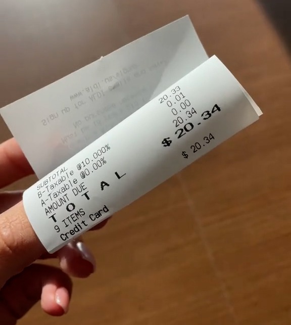 Her total came to a little over $20