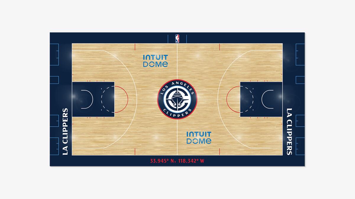 A view of a court design with the new Clippers logo.