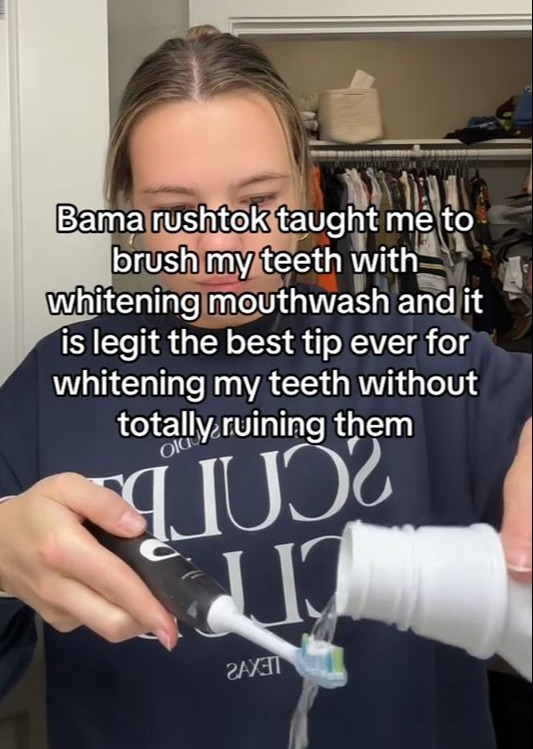 Rather than use whitening strips, which her dentist told her to avoid, she used mouthwash