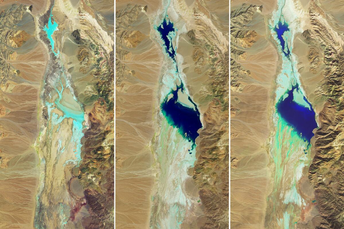 A view of Badwater Basin in Death Valley National Park from July 2023 to February 2024