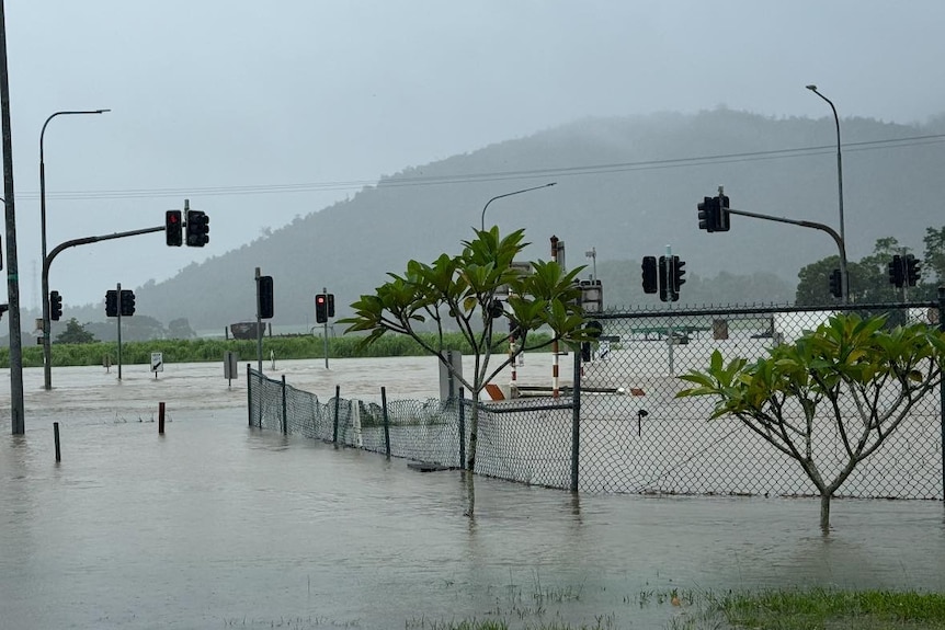 A flooded road.