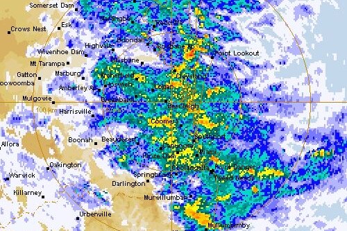 The rain radar showing heavy rainfall across the south-east.