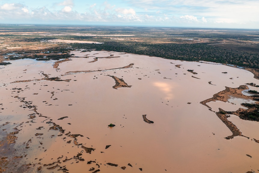 A drone photo of flood water