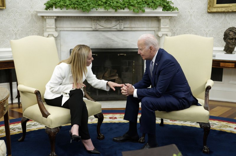 The White House said Friday that Italian Prime Minister Giorgia Meloni (pictured in a White House meeting in July) will meet with President Joe Biden March 1. Italy also will finalize a security agreement with Ukraine in the next few days. File Photo by Yuri Gripas/UPI