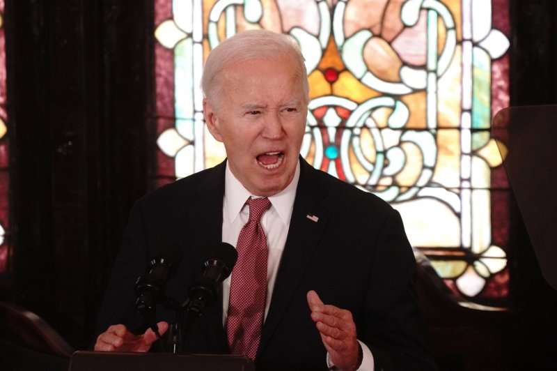 President Joe Biden addresses churchgoers at the Mother Emanuel AME Church in Charleston, S.C., on January 8. Biden is one of three candidates appearing on the ballot for the South Carolina Democratic presidential primary on Saturday. Photo by Richard Ellis/UPI