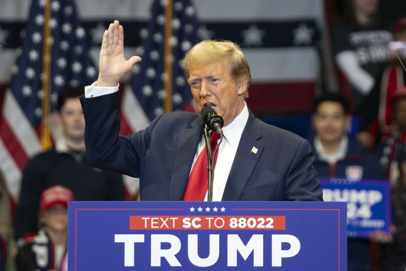 Former President Donald Trump campaigns in South Carolina on February 23. Photo by Bonnie Cash/UPI